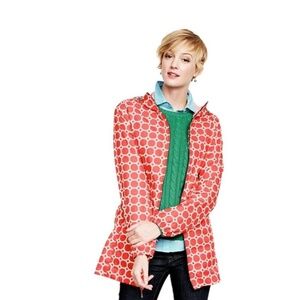 Lands' End Women's Size 18 Anorak Windbreaker Hooded Zip Front Coral Geometric